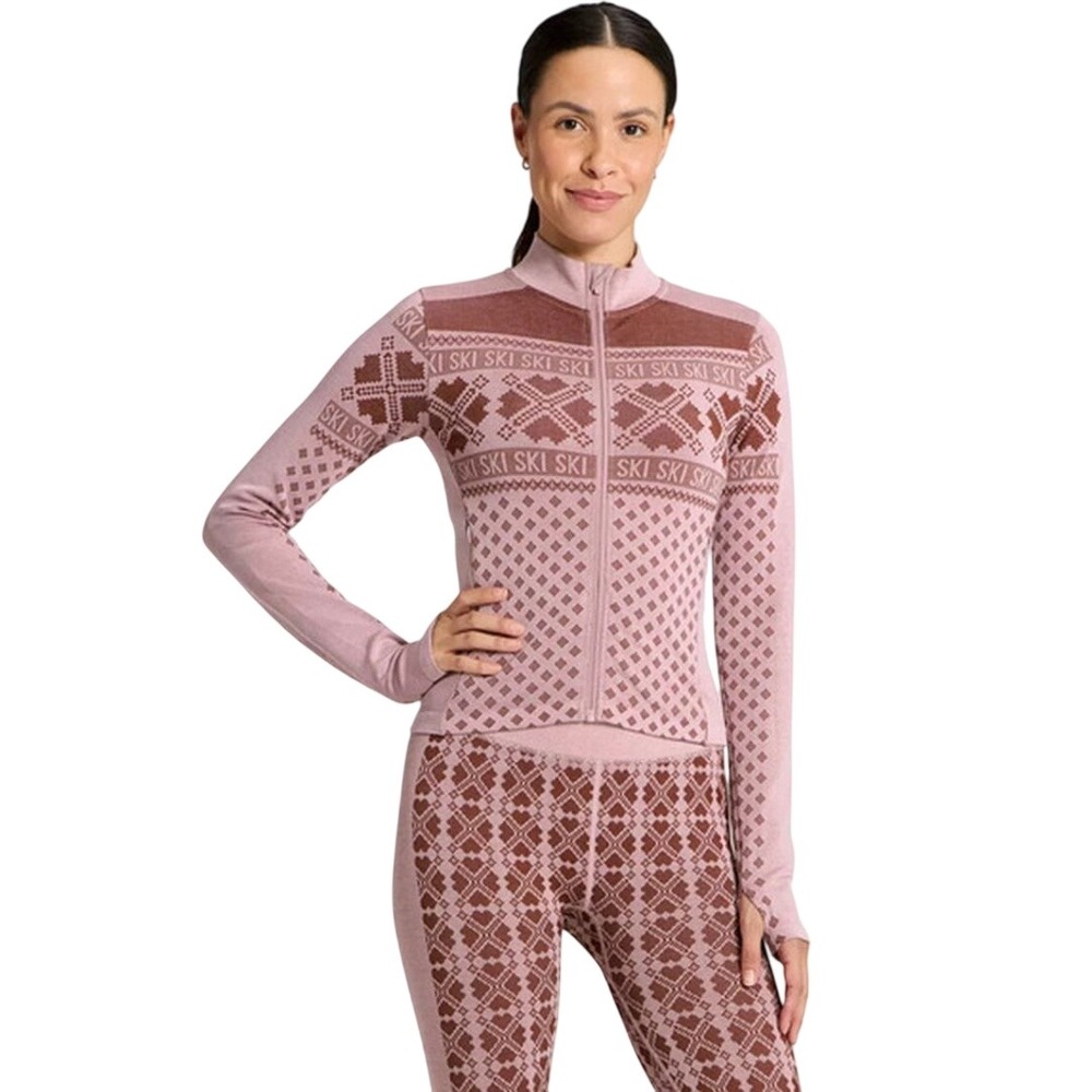 All in Motion Women's Pink Fair Isle Ski Full Zip Seamless Jacket Size Medium
